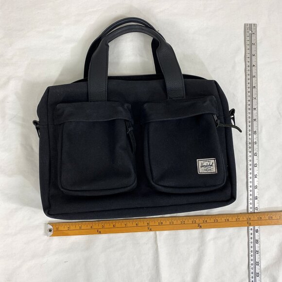 Herschel Laptop Briefcase Crossbody Bag Tote Satchel Handbag Black - Picture 10 of 10